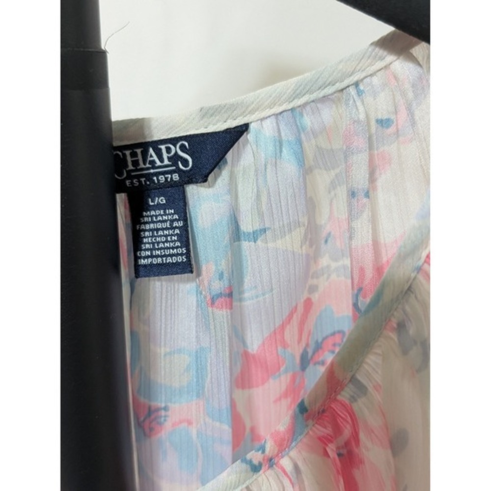 Chaps Womens Floral Bell Sleeve Peasant Blouse Pink Blue Watercolor Top Large - Picture 3 of 3